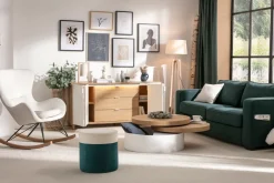 Miliboo Table Basse-Table basse ronde avec plateaux pivotants et rangement blanc et bois clair chêne D80 cm ICON