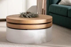 Miliboo Table Basse-Table basse ronde avec plateaux pivotants et rangement blanc et bois clair chêne D80 cm ICON