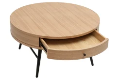 Miliboo Table Basse-Table basse ronde avec tiroir bois clair et métal noir D82 cm KORAL