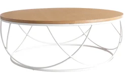 Miliboo Table Basse-Table basse ronde bois clair chêne et métal blanc D80 cm LACE
