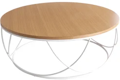 Miliboo Table Basse-Table basse ronde bois clair chêne et métal blanc D80 cm LACE