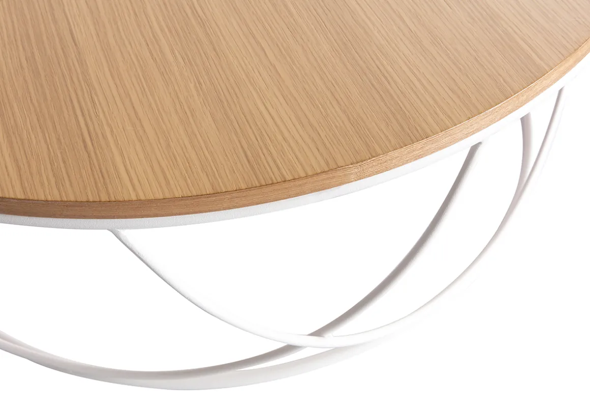 Miliboo Table Basse-Table basse ronde bois clair chêne et métal blanc D80 cm LACE