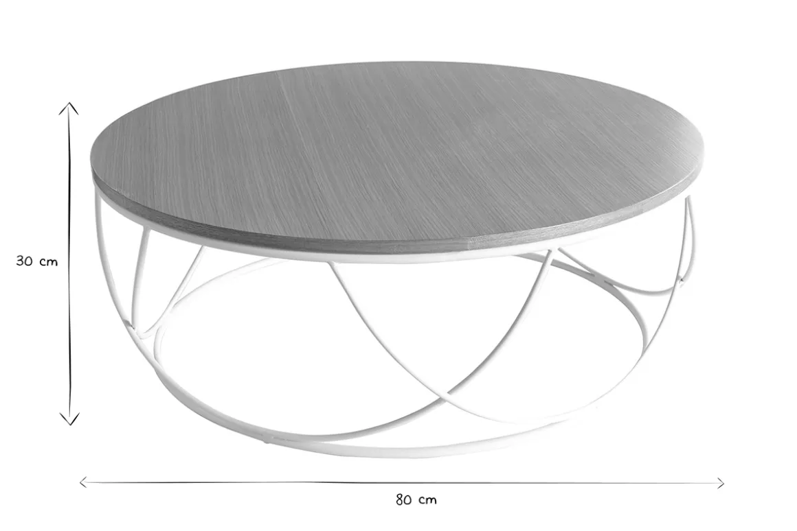 Miliboo Table Basse-Table basse ronde bois clair chêne et métal blanc D80 cm LACE