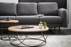 Miliboo Table Basse-Table basse ronde bois clair chêne et métal noir D80 cm LACE