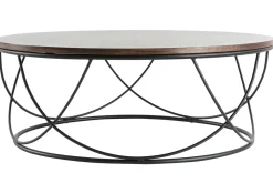 Miliboo Table Basse-Table basse ronde bois foncé noyer et métal noir D80 cm LACE