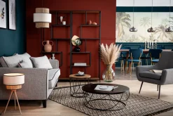 Miliboo Table Basse-Table basse ronde bois foncé noyer et métal noir D80 cm LACE