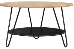 Miliboo Table Basse-Table basse ronde bois manguier massif et métal noir D80 cm PRIYA