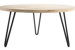 Miliboo Table Basse-Table basse ronde bois manguier massif et métal noir D80 cm VIBES