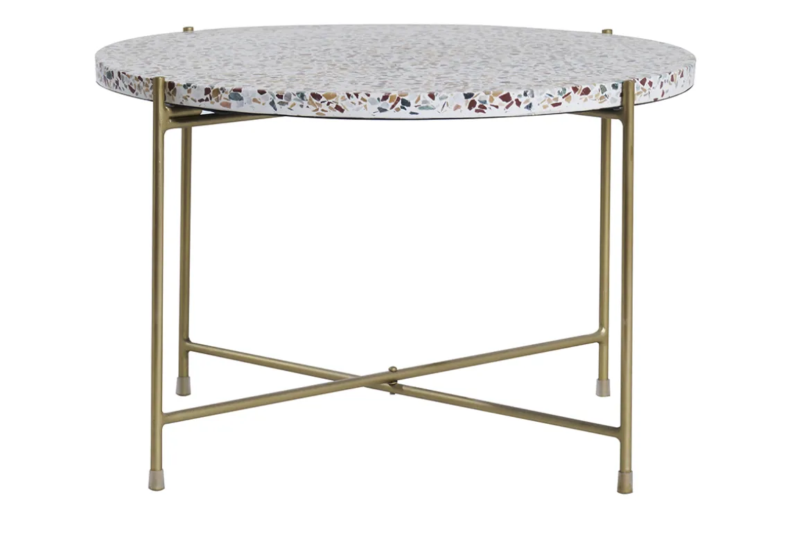 Miliboo Table Basse-Table basse ronde design en terrazzo et métal doré D55 cm MEZZO