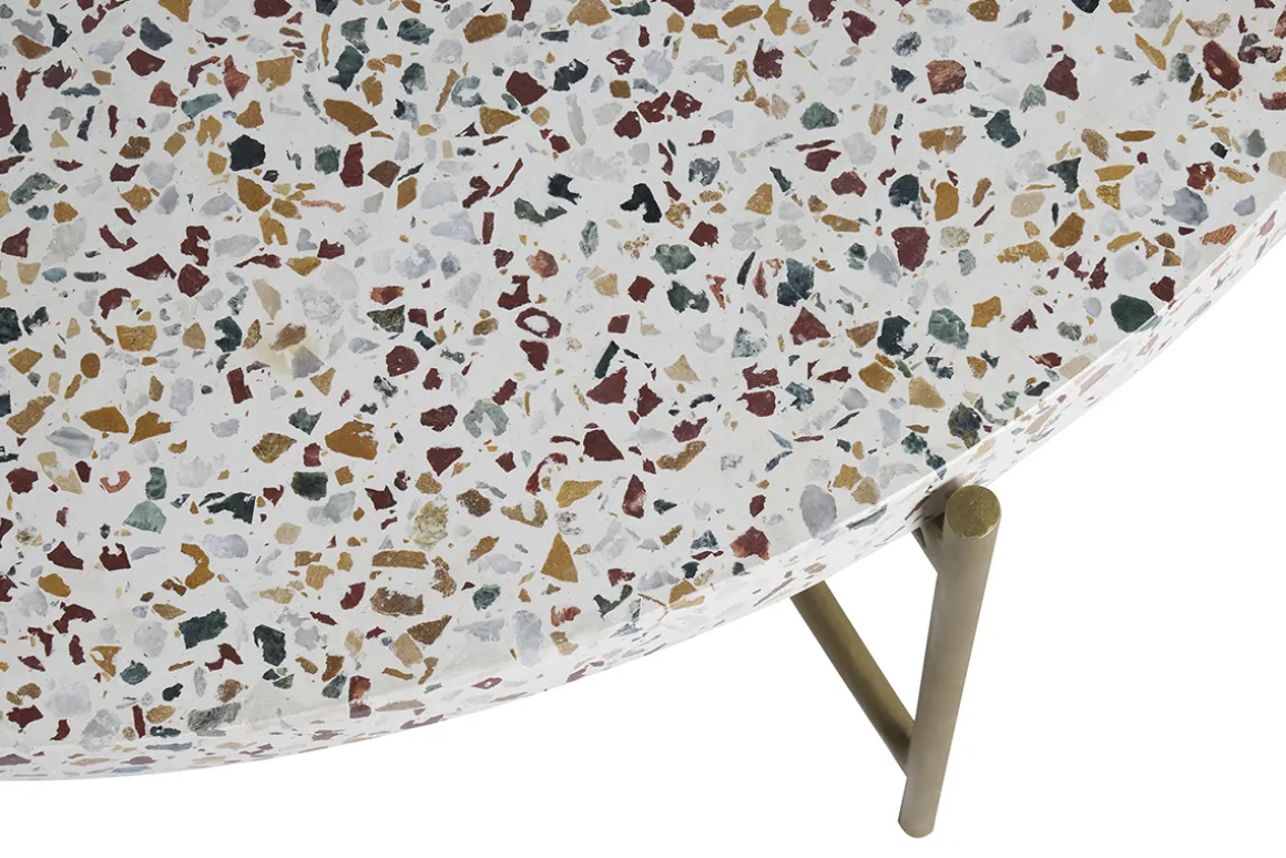 Miliboo Table Basse-Table basse ronde design en terrazzo et métal doré D55 cm MEZZO