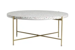 Miliboo Table Basse-Table basse ronde design en terrazzo et métal doré D81 cm MEZZO