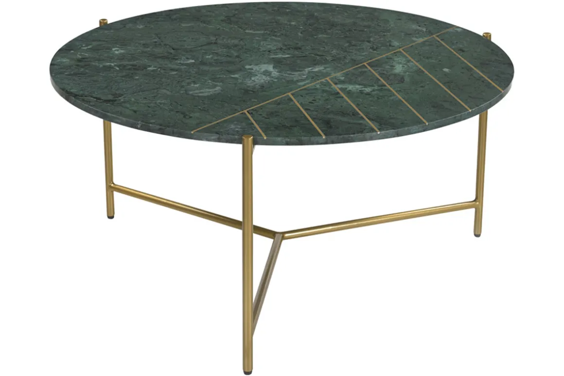 Miliboo Table Basse-Table basse ronde design en marbre vert et laiton D90 cm SILLON