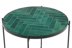 Miliboo Table Basse-Table basse ronde en céramique vert foncé et métal noir D50 cm KOTTA