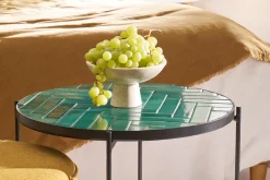 Miliboo Table Basse-Table basse ronde en céramique vert foncé et métal noir D50 cm KOTTA