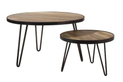 Miliboo Table Basse-Table basse ronde industrielle bois manguier massif et métal noir L80 cm ATELIER