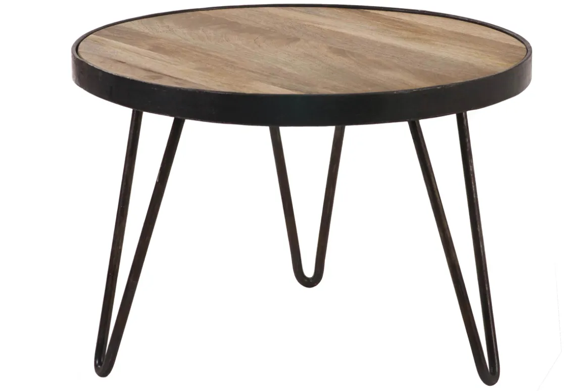 Miliboo Table Basse|Table D'appoint-Table basse ronde industrielle bois manguier massif et métal noir D50 cm ATELIER