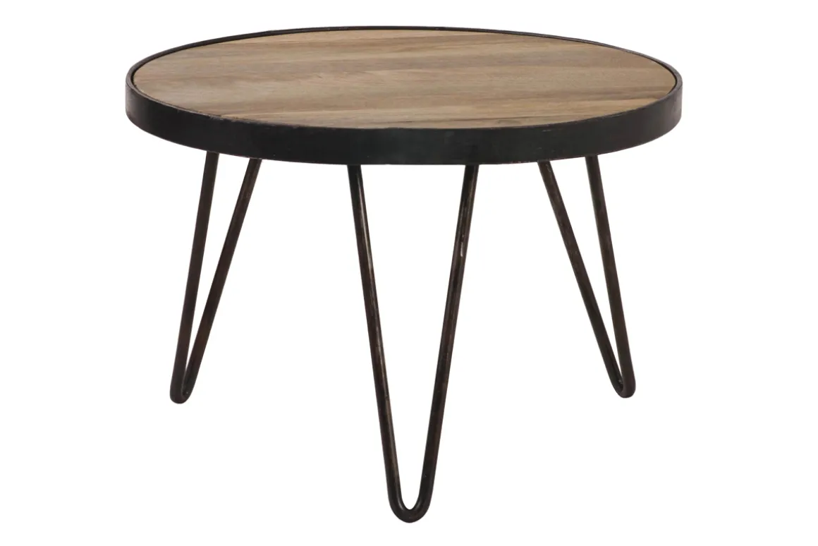 Miliboo Table Basse|Table D'appoint-Table basse ronde industrielle bois manguier massif et métal noir D50 cm ATELIER