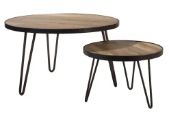 Miliboo Table Basse|Table D'appoint-Table basse ronde industrielle bois manguier massif et métal noir D50 cm ATELIER