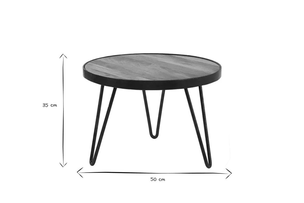 Miliboo Table Basse|Table D'appoint-Table basse ronde industrielle bois manguier massif et métal noir D50 cm ATELIER