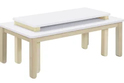 Miliboo Table Basse-Table basse scandinave avec banc intégré blanc et bois clair L110 cm CYBEL