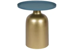 Miliboo Table D'appoint-Table d'appoint design ronde en métal doré et plateau bleu pétrole mat RAMSES