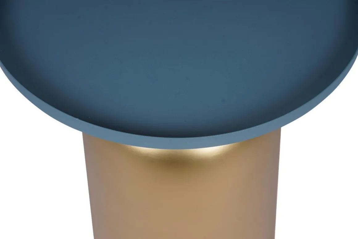 Miliboo Table D'appoint-Table d'appoint design ronde en métal doré et plateau bleu pétrole mat RAMSES