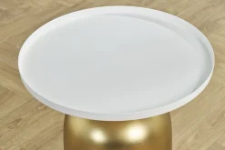 Miliboo Table D'appoint-Table d'appoint design ronde en métal doré et plateau blanc mat RAMSES