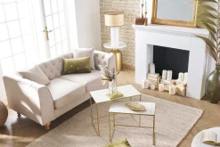 Miliboo Table D'appoint-Table d'appoint design ronde en métal doré et plateau blanc mat RAMSES