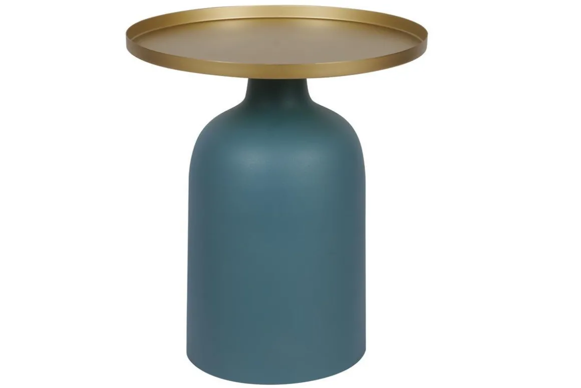 Miliboo Table D'appoint-Table d'appoint design ronde en métal bleu pétrole mat et plateau doré RAMSES