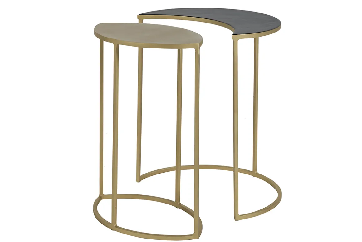 Miliboo Table D'appoint-Table d'appoint en métal laqué noir et doré TOSCANE