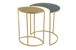 Miliboo Table D'appoint-Table d'appoint en métal laqué bleu pétrole et doré TOSCANE