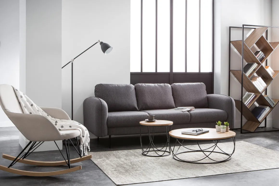 Miliboo Table Basse|Table D'appoint-Table d'appoint ronde bois clair chêne et métal noir D42 cm LACE