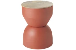 Miliboo Table D'appoint-Table d'appoint ronde design avec rangement en métal terre brulée et bois manguier massif D30 cm YOYO