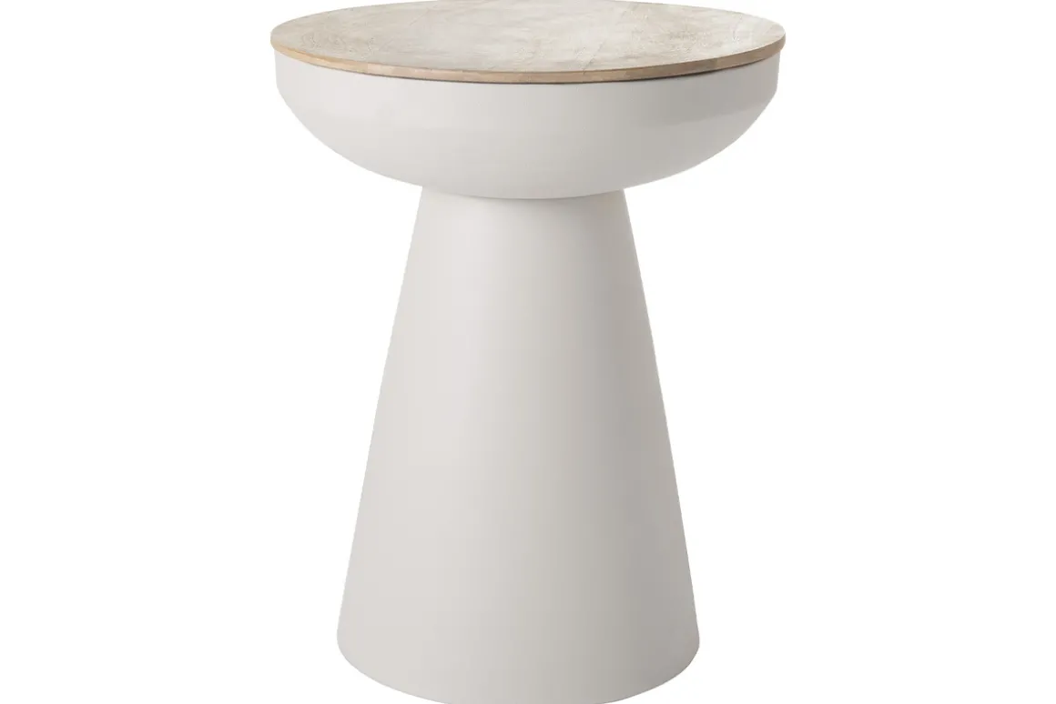 Miliboo Table D'appoint-Table d'appoint ronde design avec rangement en métal grège et bois manguier massif H52 cm TAM