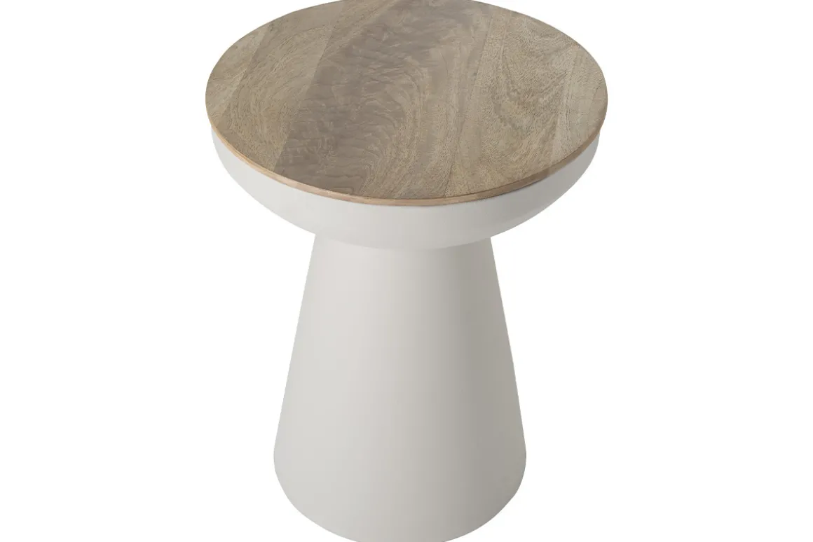 Miliboo Table D'appoint-Table d'appoint ronde design avec rangement en métal grège et bois manguier massif H52 cm TAM