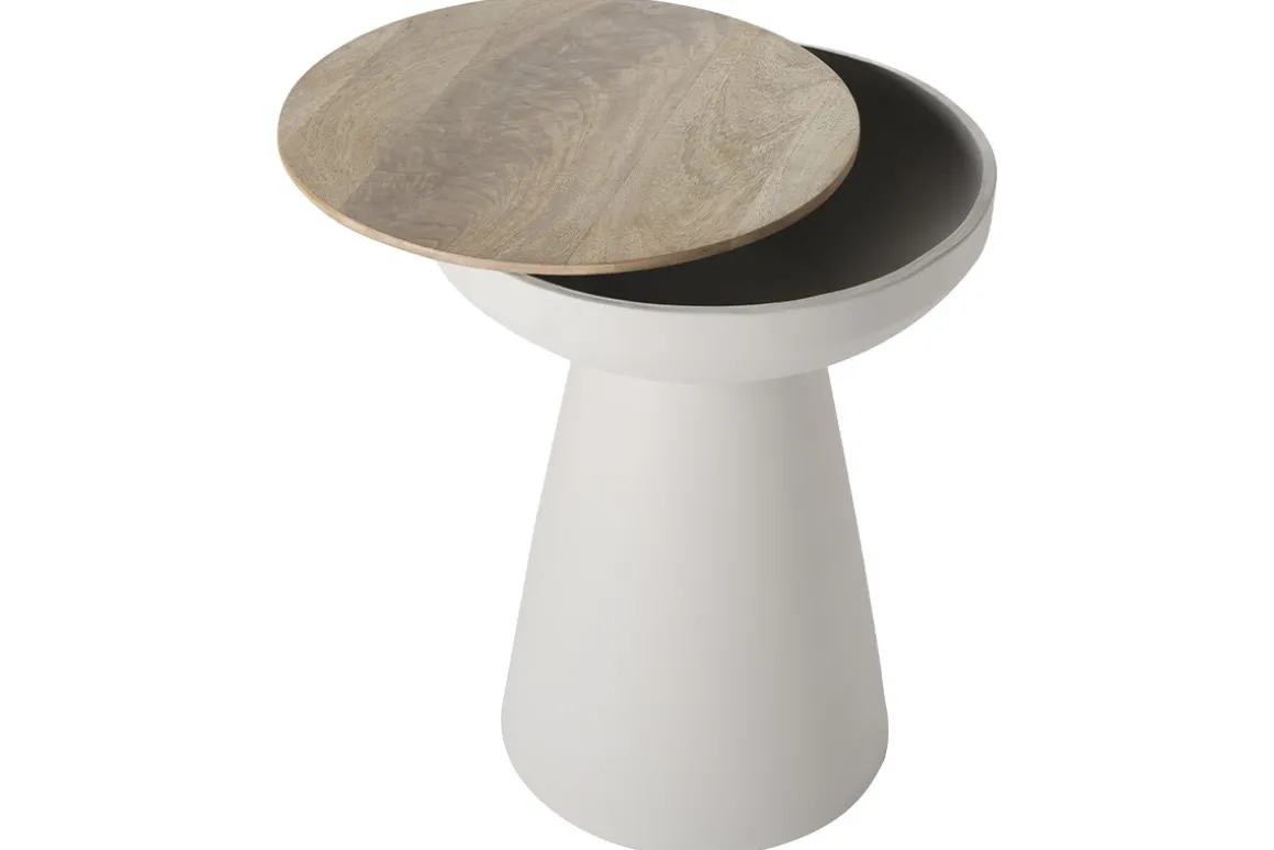 Miliboo Table D'appoint-Table d'appoint ronde design avec rangement en métal grège et bois manguier massif H52 cm TAM