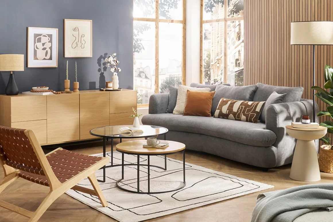 Miliboo Table D'appoint-Table d'appoint ronde design avec rangement en métal grège et bois manguier massif H52 cm TAM