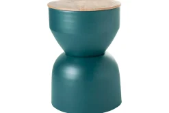 Miliboo Table D'appoint-Table d'appoint ronde design avec rangement en métal bleu canard et bois manguier massif D30 cm YOYO