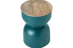 Miliboo Table D'appoint-Table d'appoint ronde design avec rangement en métal bleu canard et bois manguier massif D30 cm YOYO