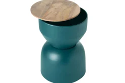 Miliboo Table D'appoint-Table d'appoint ronde design avec rangement en métal bleu canard et bois manguier massif D30 cm YOYO