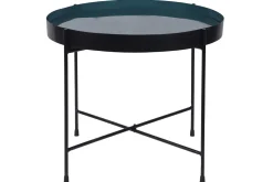 Miliboo Table Basse|Table D'appoint-Table d'apppoint ronde avec plateau réversible bleu canard / noir D51 cm SATEEN