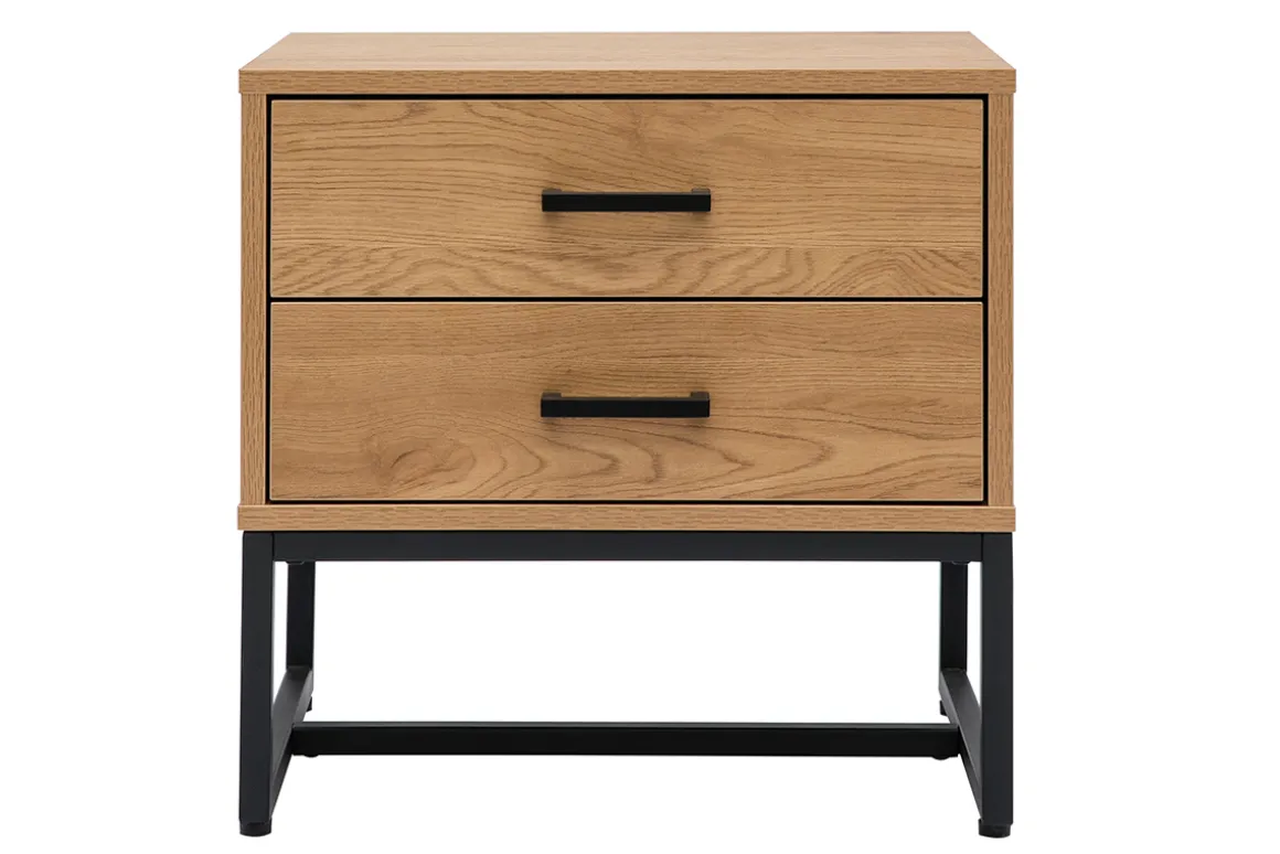 Miliboo Table De Chevet-Table de chevet avec rangements 2 tiroirs finition bois clair chêne et métal noir L50 cm LOVATO