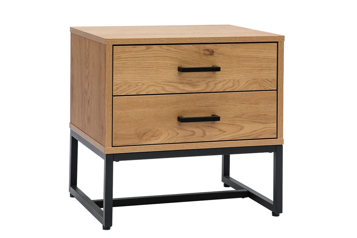 Miliboo Table De Chevet-Table de chevet avec rangements 2 tiroirs finition bois clair chêne et métal noir L50 cm LOVATO