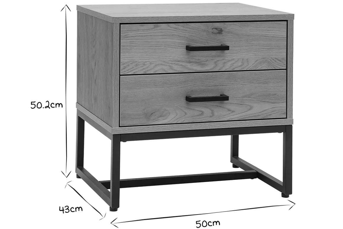 Miliboo Table De Chevet-Table de chevet avec rangements 2 tiroirs finition bois clair chêne et métal noir L50 cm LOVATO