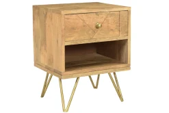 Miliboo Table De Chevet-Table de chevet avec rangements bois manguier massif gravé et métal doré L40 cm LINIUM