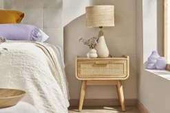 Miliboo Table De Chevet-Table de chevet avec tiroir en bois clair frêne et cannage rotin L50 cm ATHÈNE