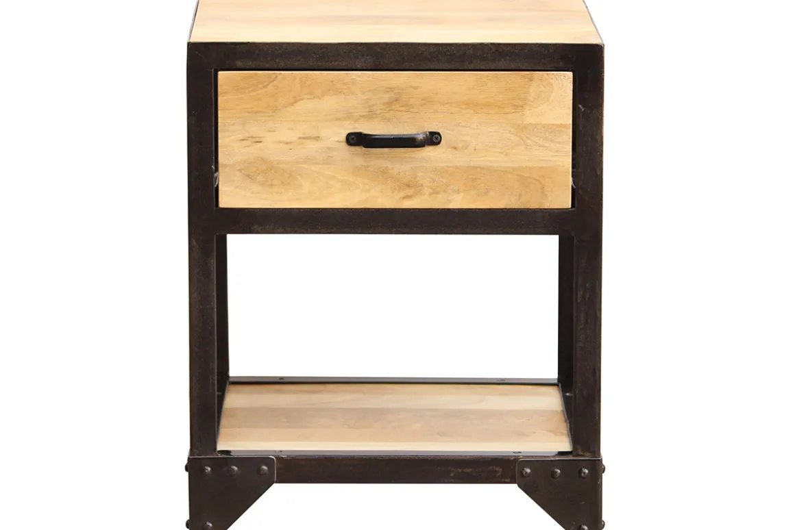 Miliboo Table De Chevet-Table de chevet avec tiroir industrielle en bois manguier massif INDUSTRIA