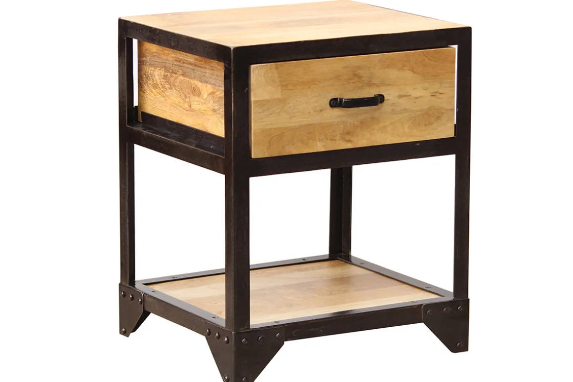 Miliboo Table De Chevet-Table de chevet avec tiroir industrielle en bois manguier massif INDUSTRIA