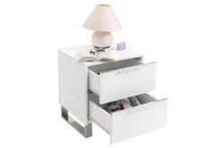 Miliboo Table De Chevet-Table de chevet design blanc laqué et métal chromé L45 cm HALIFAX