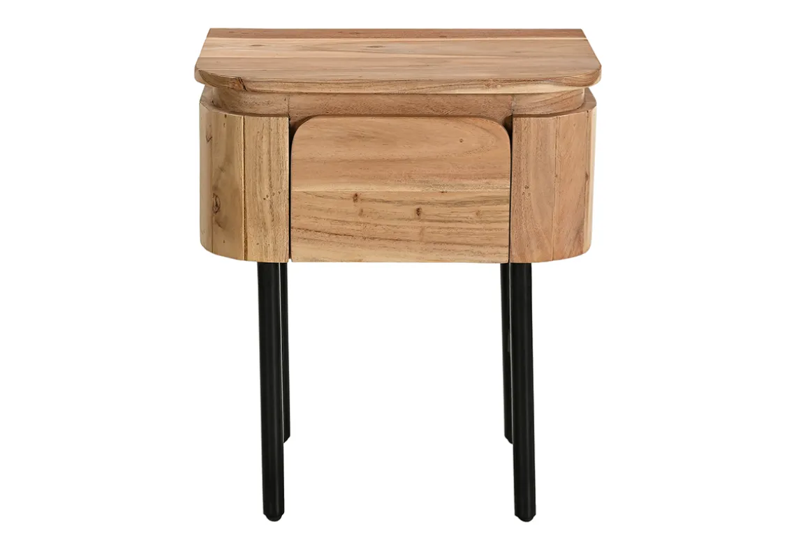 Miliboo Table De Chevet-Table de chevet en bois massif et métal noir avec tiroir L45 cm NAPOLI
